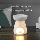 NJCHARMS Ceramic Tealight Holder Essential Oil Burner Aromatherapy Wax Candle Tart Burner Warmer Diffuser Aroma Candle Warmers Porcelain Decoration for Parlor Bedroom Carved Star Shape White